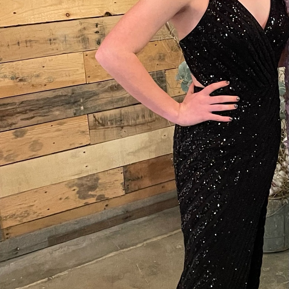 Black sequin long prom dress